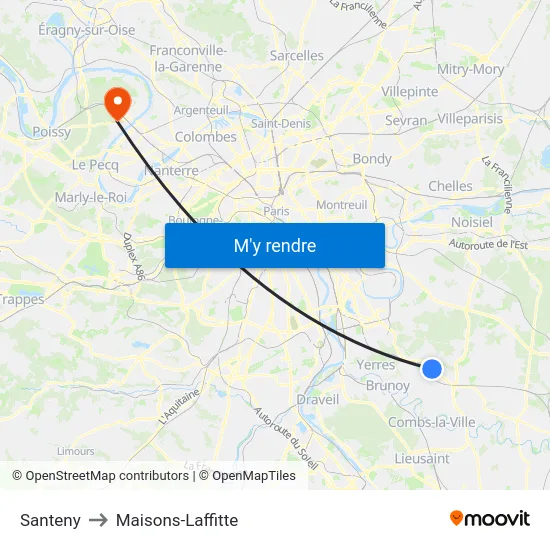 Santeny to Maisons-Laffitte map