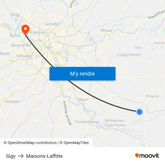 Sigy to Maisons-Laffitte map
