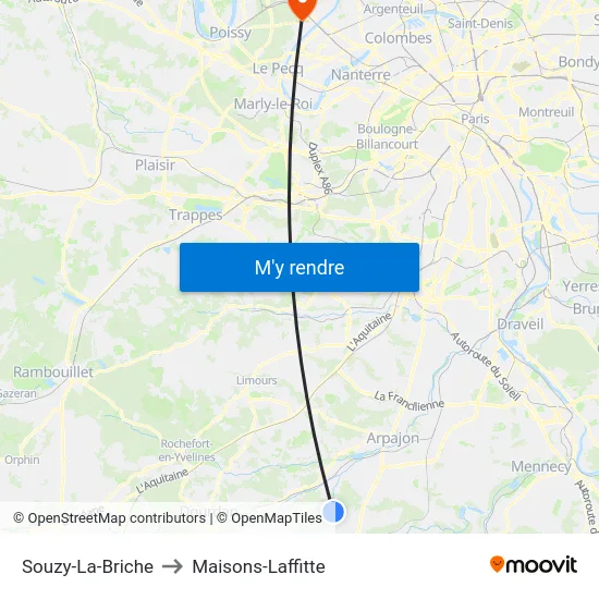 Souzy-La-Briche to Maisons-Laffitte map