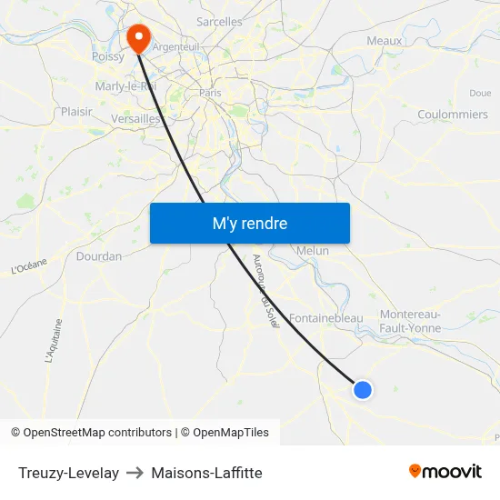 Treuzy-Levelay to Maisons-Laffitte map