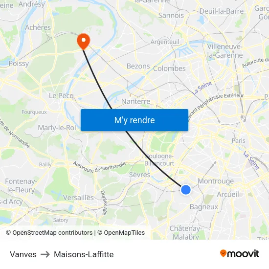 Vanves to Maisons-Laffitte map