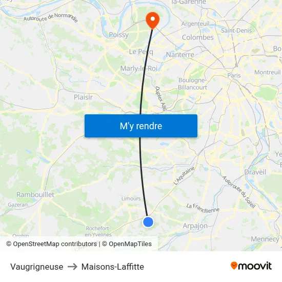 Vaugrigneuse to Maisons-Laffitte map