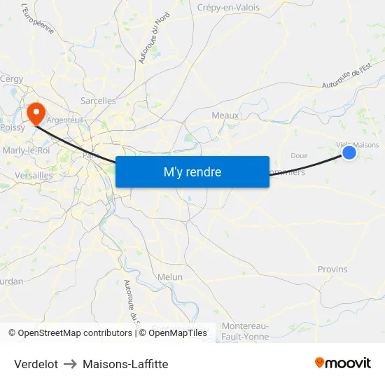 Verdelot to Maisons-Laffitte map