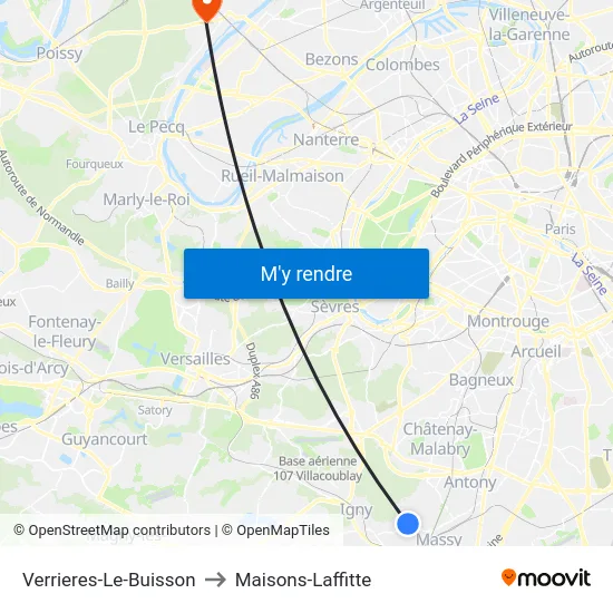 Verrieres-Le-Buisson to Maisons-Laffitte map