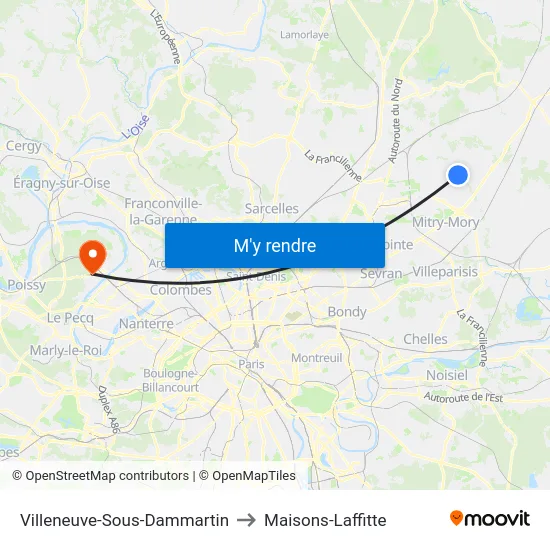 Villeneuve-Sous-Dammartin to Maisons-Laffitte map