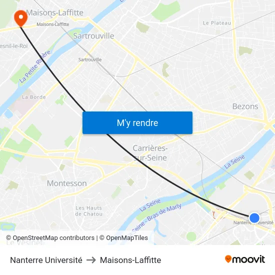 Nanterre Université to Maisons-Laffitte map