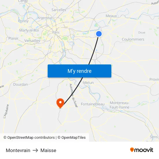 Montevrain to Maisse map