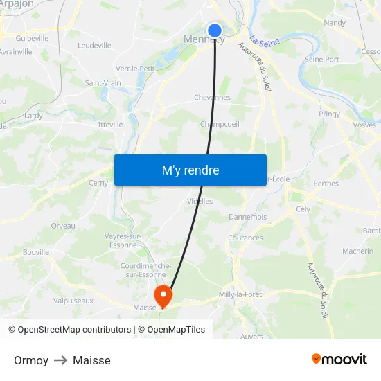 Ormoy to Maisse map