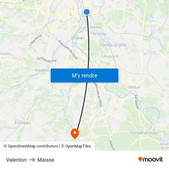 Valenton to Maisse map