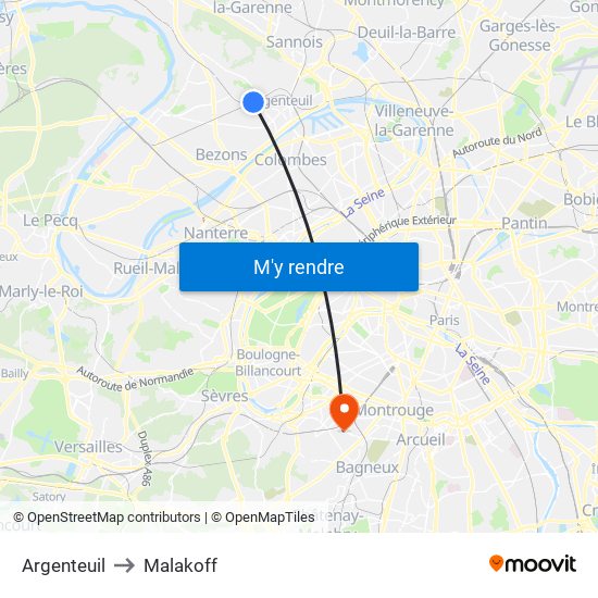Argenteuil to Malakoff map
