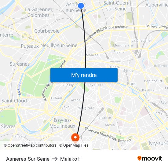 Asnieres-Sur-Seine to Malakoff map