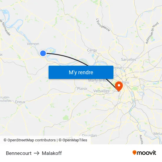 Bennecourt to Malakoff map
