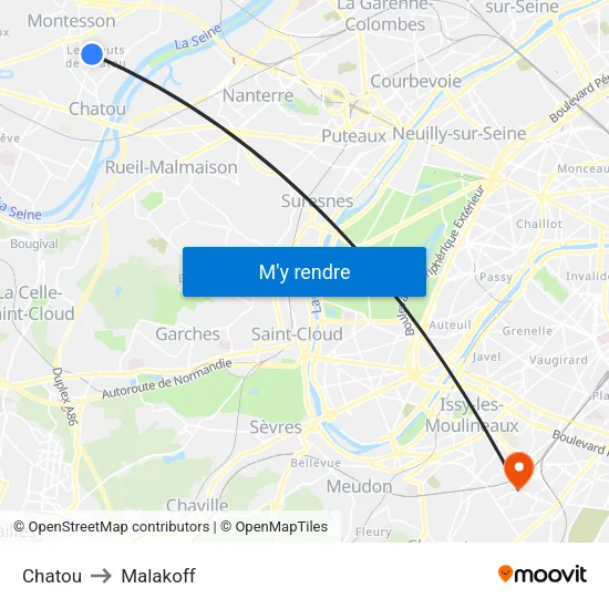 Chatou to Malakoff map