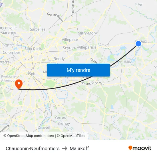 Chauconin-Neufmontiers to Malakoff map