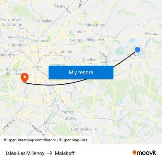 Isles-Les-Villenoy to Malakoff map