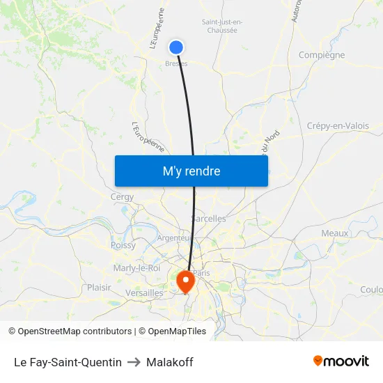 Le Fay-Saint-Quentin to Malakoff map