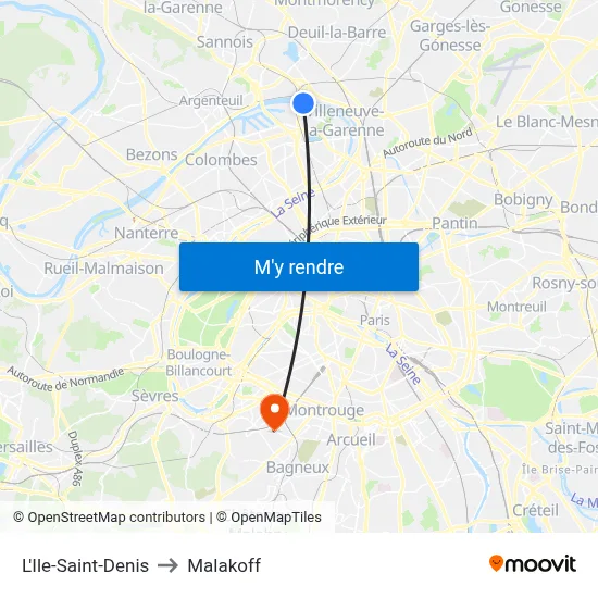 L'Ile-Saint-Denis to Malakoff map