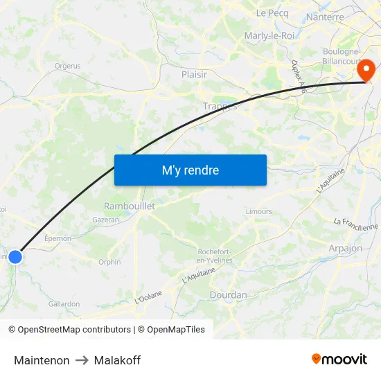 Maintenon to Malakoff map