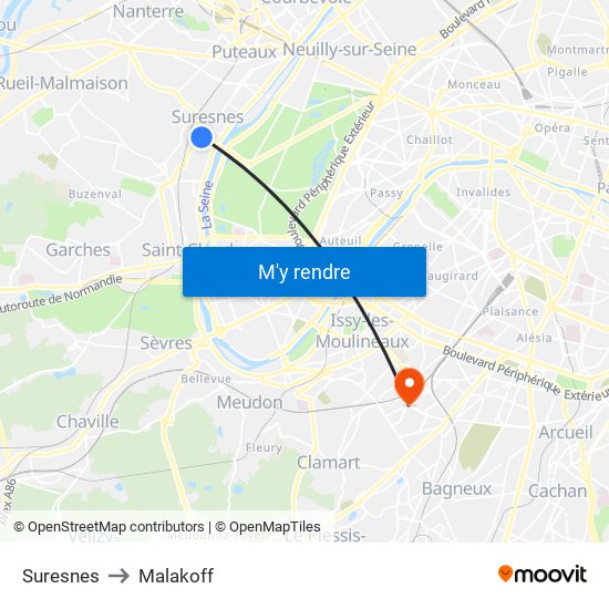 Suresnes to Malakoff map