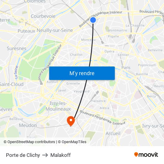 Porte de Clichy to Malakoff map