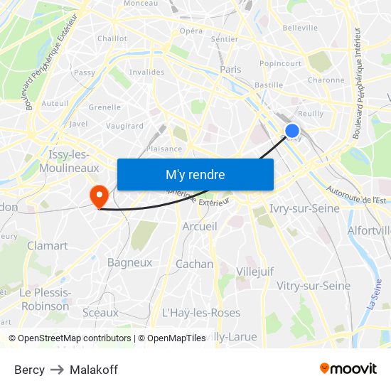 Bercy to Malakoff map