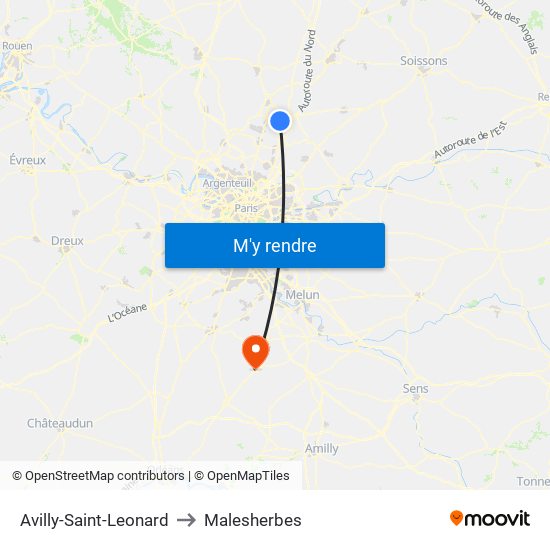 Avilly-Saint-Leonard to Malesherbes map