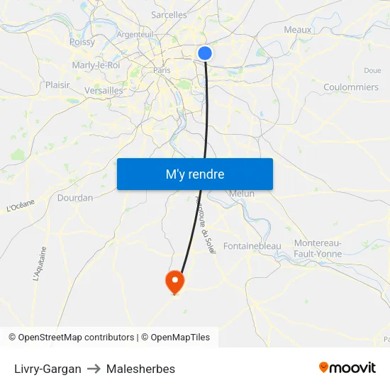 Livry-Gargan to Malesherbes map