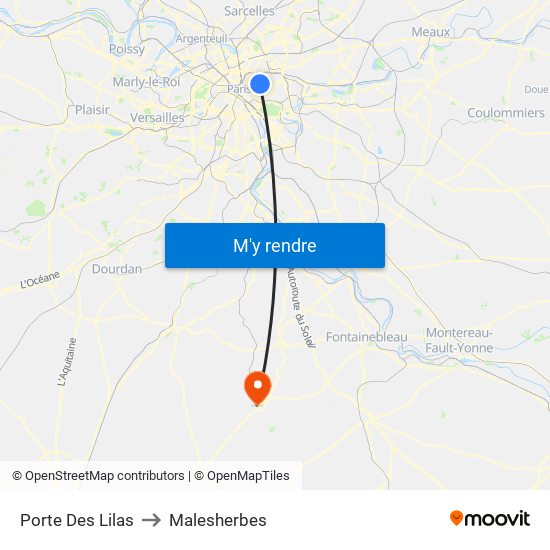 Porte Des Lilas to Malesherbes map
