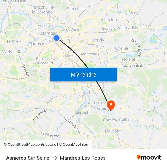 Asnieres-Sur-Seine to Mandres-Les-Roses map