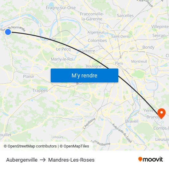 Aubergenville to Mandres-Les-Roses map