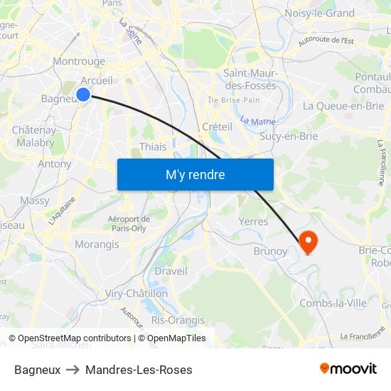 Bagneux to Mandres-Les-Roses map