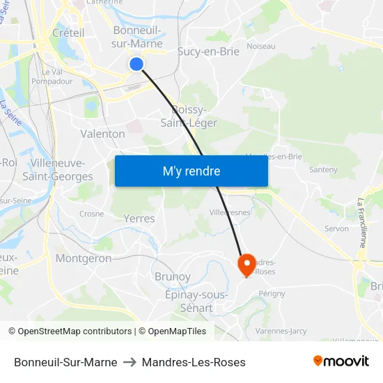 Bonneuil-Sur-Marne to Mandres-Les-Roses map