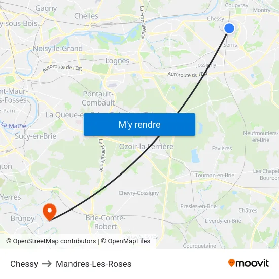 Chessy to Mandres-Les-Roses map