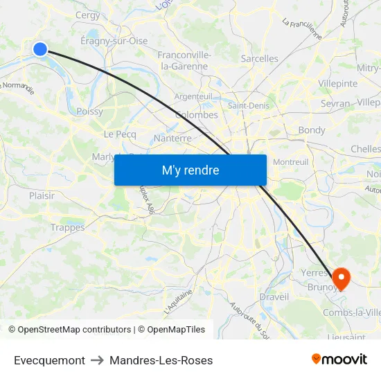 Evecquemont to Mandres-Les-Roses map
