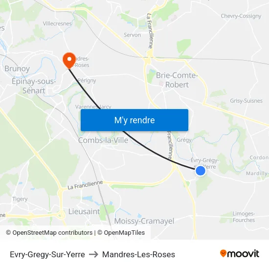 Evry-Gregy-Sur-Yerre to Mandres-Les-Roses map