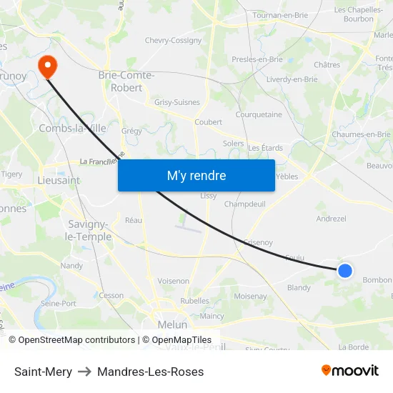 Saint-Mery to Mandres-Les-Roses map
