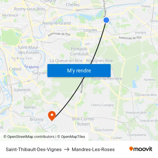 Saint-Thibault-Des-Vignes to Mandres-Les-Roses map