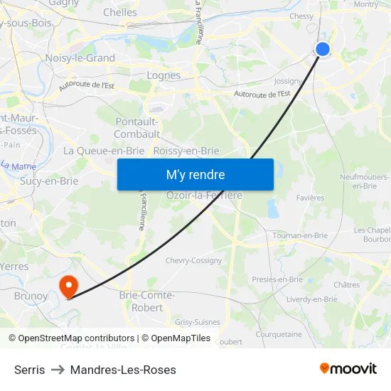 Serris to Mandres-Les-Roses map