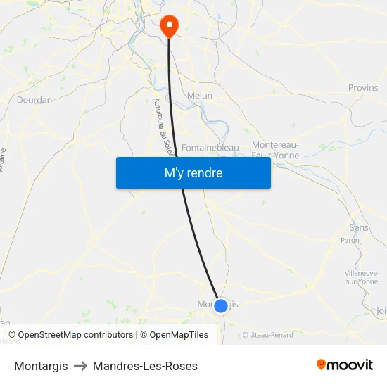 Montargis to Mandres-Les-Roses map