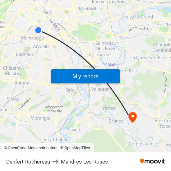 Denfert-Rochereau to Mandres-Les-Roses map