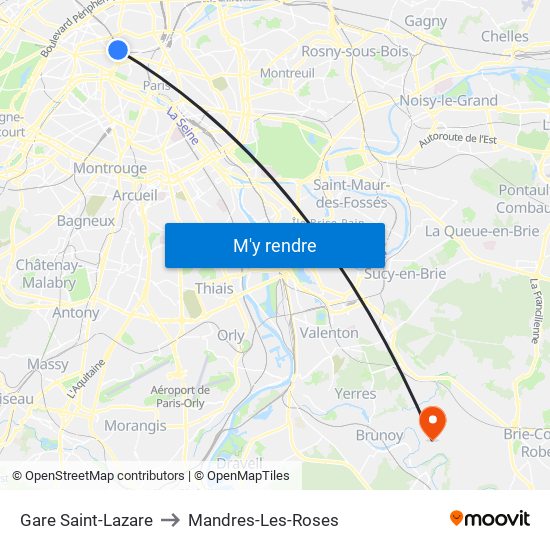 Gare Saint-Lazare to Mandres-Les-Roses map