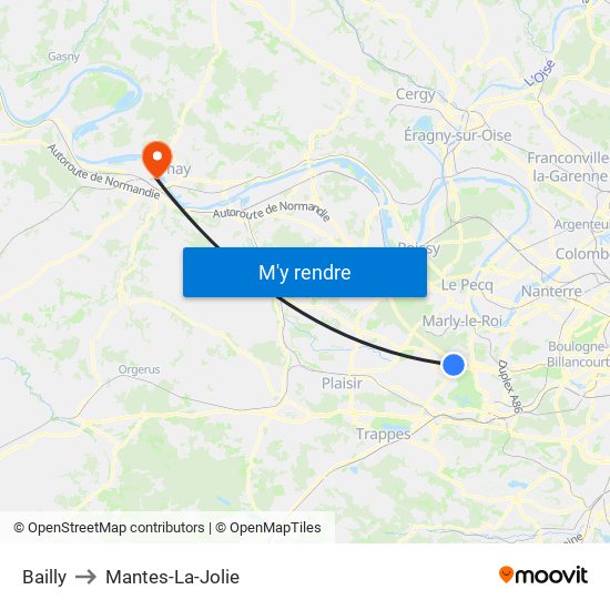 Bailly to Mantes-La-Jolie map