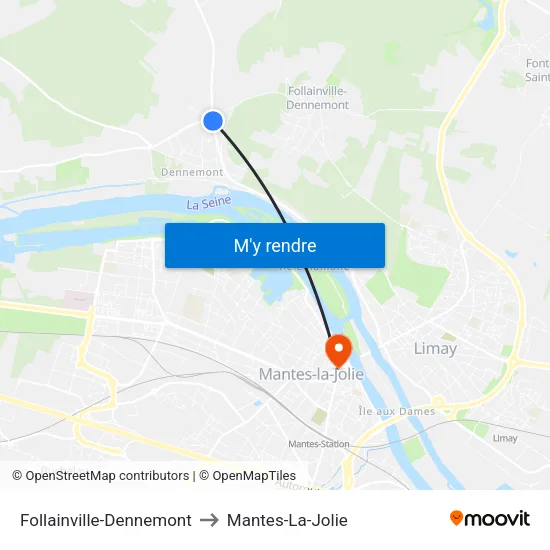 Follainville-Dennemont to Mantes-La-Jolie map