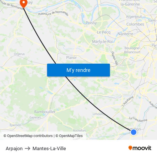 Arpajon to Mantes-La-Ville map