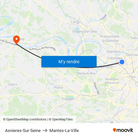 Asnieres-Sur-Seine to Mantes-La-Ville map