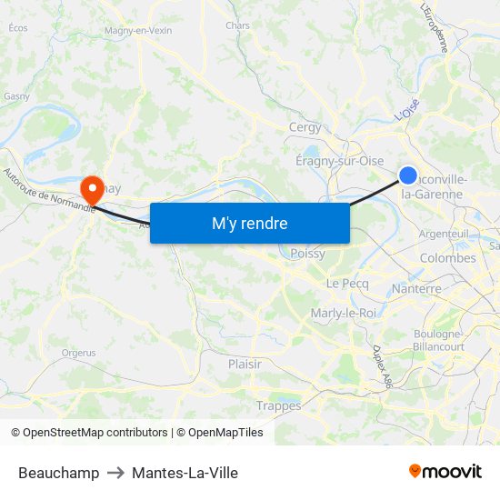 Beauchamp to Mantes-La-Ville map