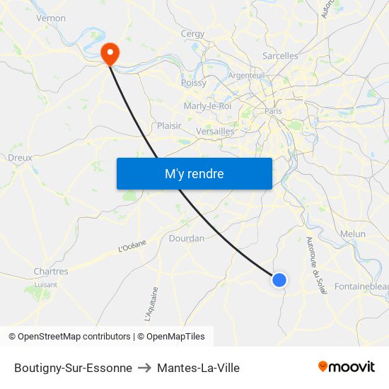 Boutigny-Sur-Essonne to Mantes-La-Ville map