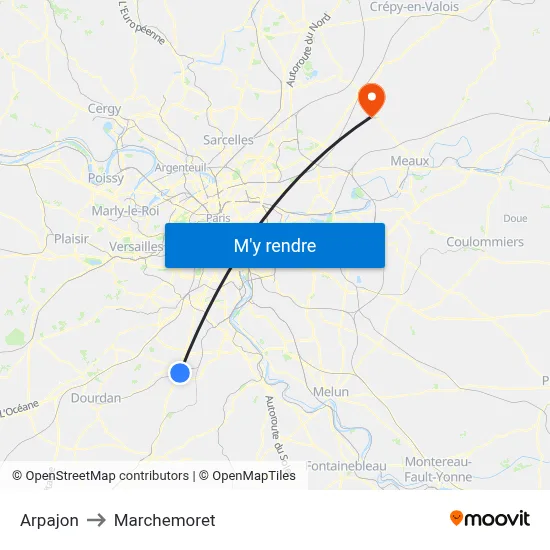 Arpajon to Marchemoret map