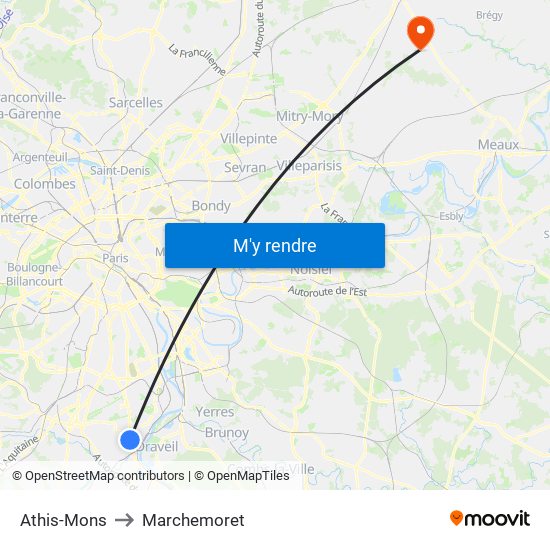 Athis-Mons to Marchemoret map