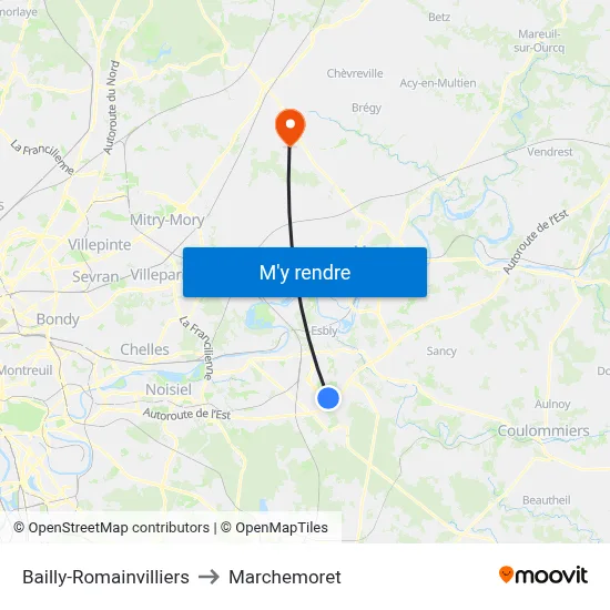 Bailly-Romainvilliers to Marchemoret map